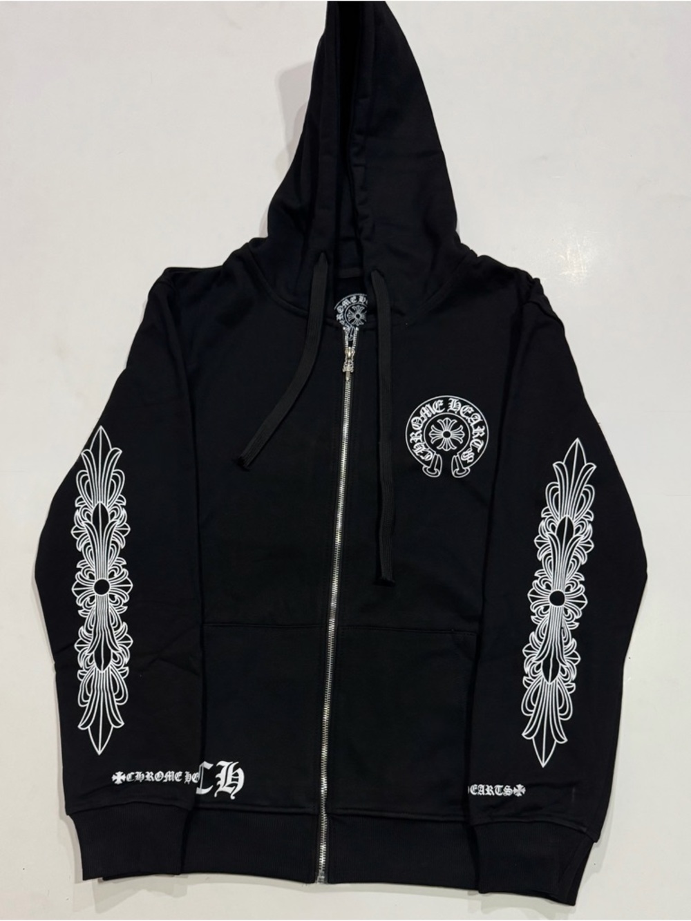 Black & White Chrome Hearts Zip Up Hoodie Size Small